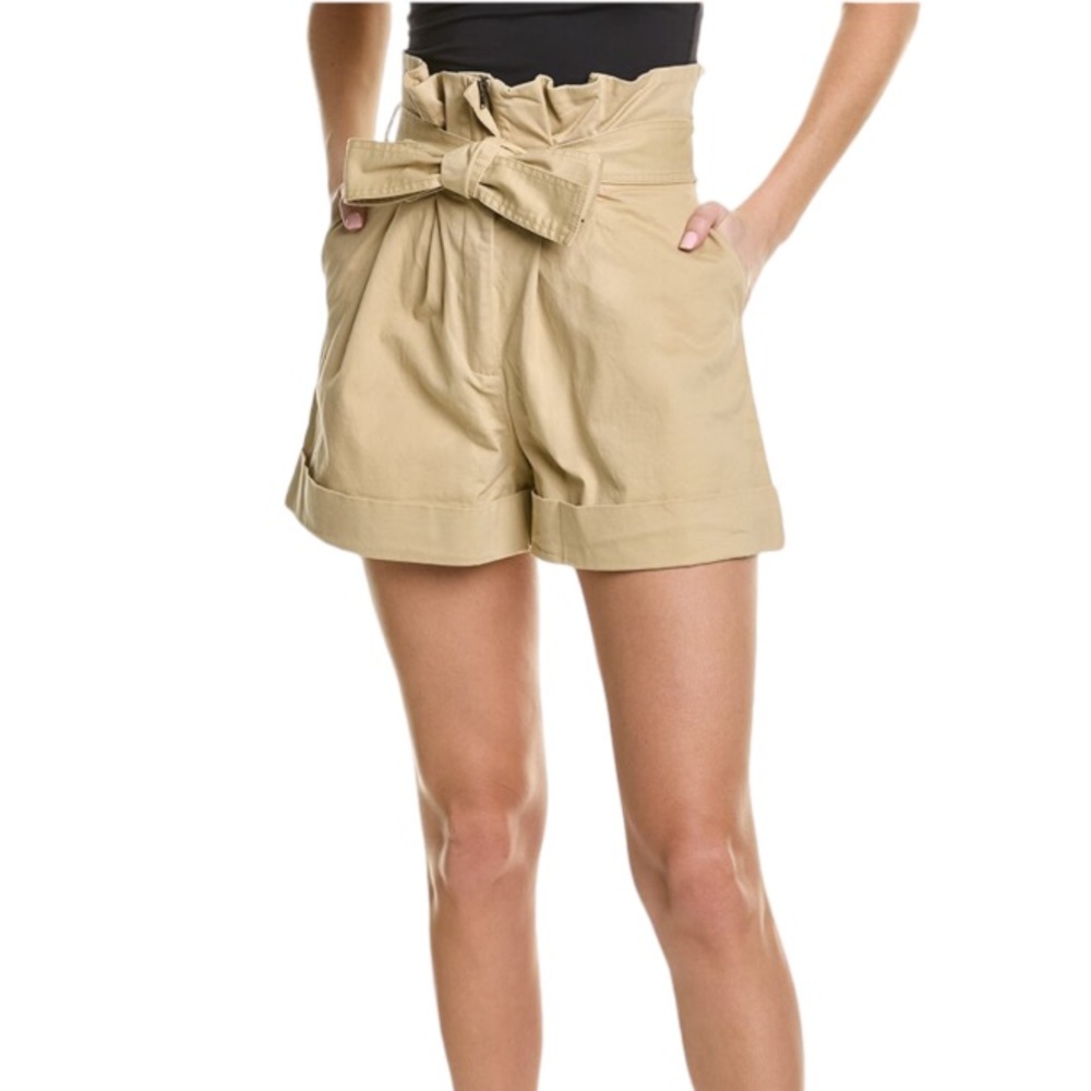 BARDOT - Malek Paperbag Waist Cotton Shorts - Beige - Size Small